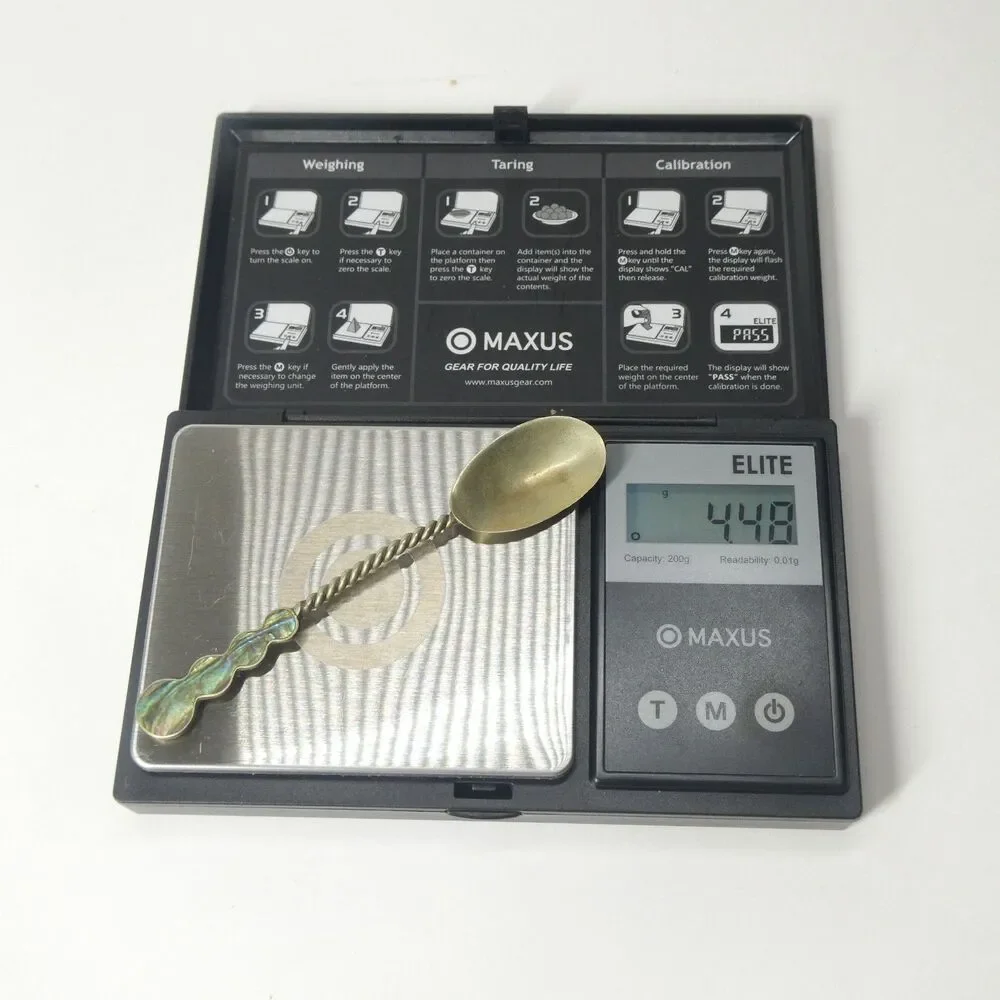 Silver Demitasse Spoon w/Mother of Pearl Inlaid Handle Vintage Alpaca Mexico